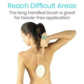 Vive Back Lotion Applicator - Long Reach Handle With Pad for Easy Self Application of Shower Bath Body Wash Brush, Foot Sponge, Skin Cream, Suntan, Tanning, Aloe, Acne - Men And Women