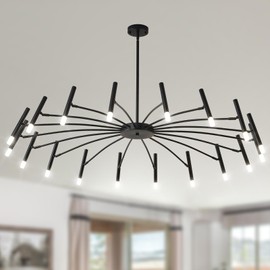 NILSE LED 18-Light Black Modern Sputnik Chandelier with G9 Bulbs, 53 Inch Large Cast Iron Light Fixture Dimmable Lighting for Dining Room Foyer Farmhouse Bedroom Living Room