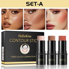 3PCS Contour Highlighter Blush Stick Set – Waterproof Long-Lasting Cream Stick for Cheeks, Lips & Eyes, Long-Lasting & Easy to Apply (SetA)
