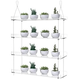 ZerzSemp 4-Tier Floating Acrylic Plant Shelf – Each Tier 16 Inch Long, Height Adjustable for Indoor Garden, Ideal for Herbs & Flowers in Sunlit Spaces