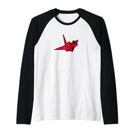 Origami Crane Wireframe Lucky Minimalistic Cute (Red) Raglan Baseball Tee