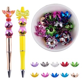 NICENEEDED 50 PCS Focal Beads for Pens, Flower Petal Beads Caps Bulk Focals for Beaded Pens, Acrylic Focal Beads for Keychain Making Jewelry Making Bracelet Necklace Crafts Charms
