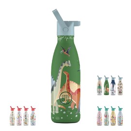 Cool Bottles - Thermos Flask for Children - Stainless Steel Water Bottle - 350 ml - Jurassic Era - Cold Drinks 36 Hours and Hot Drinks 18 Hours - Colour Embossing - BPA Free
