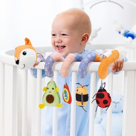 Kulveanju Pushchair Toy Baby, Baby Seat Car Seat Bed Activity Spiral Toy, Plush Toy Hanging Sensory Toy Gift for Newborn Girls & Boys 0 3 6 9 12 Months Orange Fox