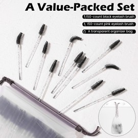 EWAGOA-300 piezas de varitas de rímel desechables, cepillos de cristal para pestañas, cepillos para cejas para extensiones de pestañas, cepillo de rímel rosa y negro