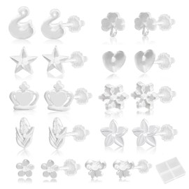 AWAVM 10 Pairs Clear Earrings for School Plastic Earrings Hypoallergenic Earrings Invisible Earrings Clear Stud Earrings Plastic Earrings for Sensitive Ears, Resin, resin