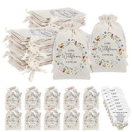 Fumete Fumete 50 Sets Wildflower Baby Shower Seed Packets Party Favors for Guests Baby in Bloom Favors Decorations Burlap Bags with Drawstring Thank You Cards and Twine, No Seeds (Wildflower)