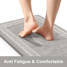 KIMODE Anti Fatigue Kitchen Mat for Floor, Farmhouse Kitchen Rugs Sets of 2, Non-Slip Kitchen Floor Mat,Cushioned Standing Mat for Sink, Laundry, Office,Home, Desk Grey 17"x47"+17"x29"