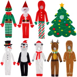 Syhood 9 Pcs Christmas Elf Accessories Clothes Costume Santa Reindeer Snowman Bear Gingerbread Elf Doll Costume Christmas Tree Outfit Birthday Doll Clothing for Elf Doll 13 Inch