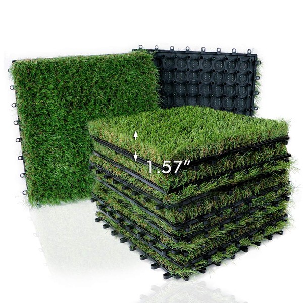 Artificial Grass Turf Interlocking Deck Tiles Set 18 PCS, 12"x12"