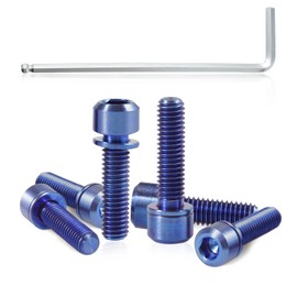 SPEEDWOX 6pcs Bicycle Stem Screw with Washers Set Titanium Alloy Bike Allen Hex Tapered Bolts Screw for MTB Road Bike Stem Parts,M5 x 20mm Blue