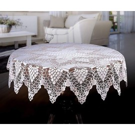 MforStyle White Tablecloth Round Lace table cloth Crochet Effect 59" (150cm)