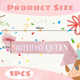 Birthday Queen Sash for Women Glitter Rose Gold Birthday Sash for Women Girls Reflective Birthday Queen Sash Happy Birthday Party Accessories