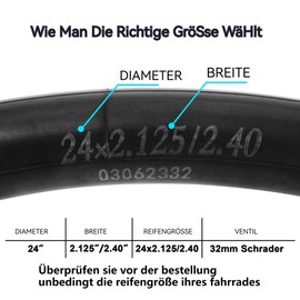 57/62-507 Schwalbe with 32 mm Schrader Valve, 24 x 2.125/2.40 Robust Bicycle Inner Tube for Cruiser, Road and Mountain Bike, 24 x 2.125/2.20/2.25/2.30/2.35/2.40 Bicycle Inner Tube, Pack of 2
