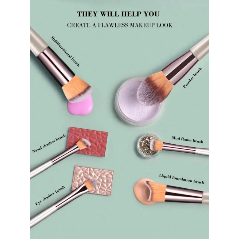 Brochas Velvoss 14 Piezas Cepillo Maquillaje Color Champán