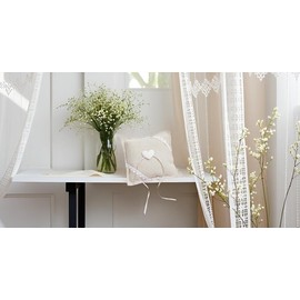 Miss Lovely Ring Cushion Wedding & Registry Office with Heart & Lace Wedding Cushion for Wedding Rings in Linen Look with Satin Bow Wedding Decoration Accessories & Accessories (Heart Natural & Cream)