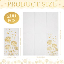 Pasimy 200 Pcs Disposable Hand Towels for Bathroom Dandelion Guest Paper Towel Floral Disposable Dinner Napkin Decorative Guest Napkins for Bathroom Kitchen Bridal Wedding Party Supplies (Gold)