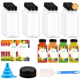 DMSELL 16 Pack 8oz(250ml) Plastic Juice Bottles With Tamper Seal Lids, Reusable Juice Bottles with Lids for Storing Juices, Water