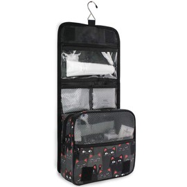 Moyyo Kawaii Black and Grey Cats Toiletry Bag Travel Wash Bag Organised Toiletry Bag Hanging Toiletry Bag Gym Camping Toiletry Bag Portable Cosmetic Organiser Bag for Women Girls Kids