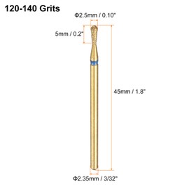 HARFINGTON 10pcs 120-140 Grits Diamond Grinding Bit 2mm Match Head 2.35mm Shank 5mm Length Titanium Plated Stone Sanding Drill Bits Rotary Tool for Nails Grinding Polishing