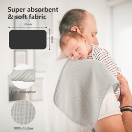 bearmoss Muslin Squares Cloths 100% Cotton Baby Burp Cloth 50x25CM Large Ultra-Absorbent Soft Baby Face Washcloths for Newborn Baby Boy and Girl, 6Pack (Winter)