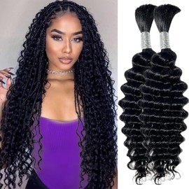 Heyloo Hey my wig 18 Inch 2 Bundles 100g Deep Curly Wave Bulk Human Hair for Braiding Unprocessed Brazilian Water Wave Human Braiding Hair for Boho Braids Wet and Wavy Braiding Hair Natural Black