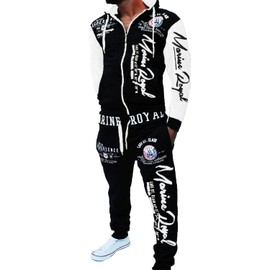 HHGKED Men 's Casual Tracksuit Hooded Full Zip Elastic Waistband Sweatsuit Set