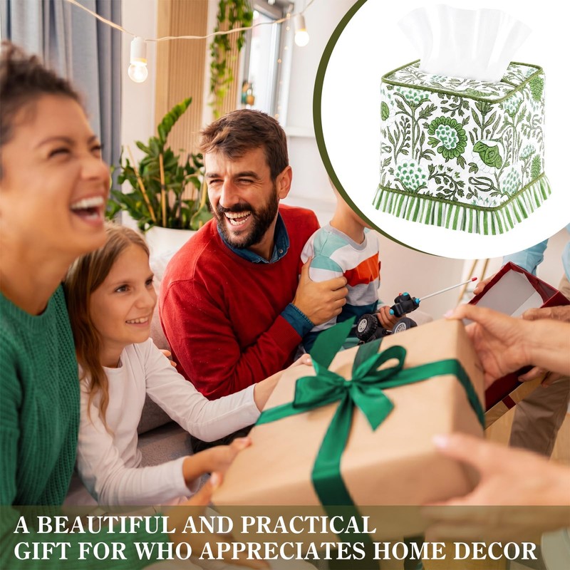 Lounsweer Agate Green Hand Block Printed Cotton Tissue Box Cover