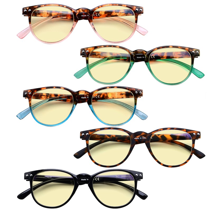 5-pack Blue Light Blocking Reading Glasses for Women Yellow Tinted