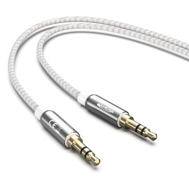 JAMEGA - 2 m Aux Cable 3.5 mm Audio Cable - Jack Stereo 3.5 mm Nylon Jack Cable for Headphones, Speakers, MP3 Players, Car, TV, Soundbar, Home / Car Stereos, Mobile Phones and More – Silver
