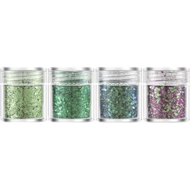 Genérico 4 Botellas de Polvos con Purpurina y Lentejuelas para Cabello, Rostro, Sombras de Ojos, Maquillaje Corporal, Accesorios de manicura