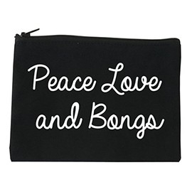 Peace Love Bongs Weed Pot Cosmetic Makeup Bag Black Medium