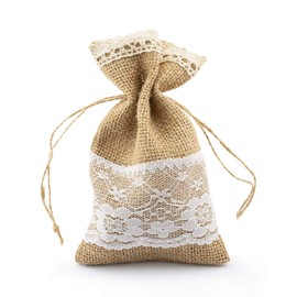Summer-Ray 20 Hessian Burlap Bag with Laces and Drawsting for Rustic Wedding Favors (6" x 4")