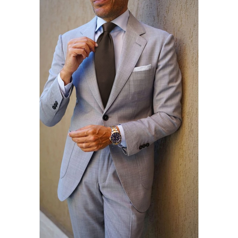 HISDERN TL-03S Plain Shiny Necktie Square Set, Men's, Formal Business,