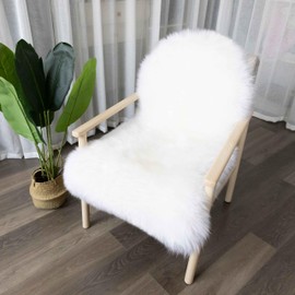 CAERJONA Super Soft Rug Genuine Sheepskin Rug for Living Room Bedroom Area Rugs Chair Seat Covers Sofa Blanket Home Décor (Natural White, 2 x 3 ft)