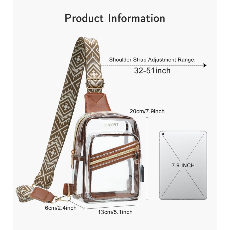 TINYAT Small Clear Sling Bag Stadium Approved Transparent Chest Bag