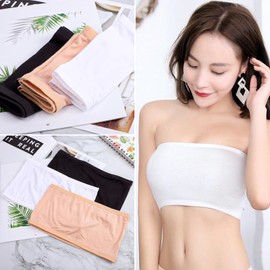 Risipu 3pcs Strapless Bandeau Bra Tube Top, Non Padded Strapless Bralettes for Women Girls Ladies, Stretch Boob Tube Bra, Seamless Sports Bra (L)