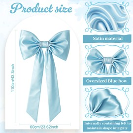 GUDELAK 43 x 24 Inches Large Bow Themed Party Decorations Giant Blue Bow Decor Satin Ribbon, Contains Felt Big Blue Bow Wall Decor Girl Coquette Birthday Wedding Decorations