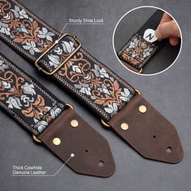 Nefelibata Nefelibata Guitar Strap,Jacquard Embroidery Cotton Guitar Straps with Crazy Horse Leather Ends for Bass, Electric & Acoustic, Best Gifts for Kids, Guitarists(Retro Brown Flower)