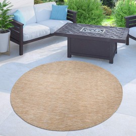 Solid Outdoor Rug for Patio or Balcony Waterproof Mottled Light-Brown Beige, Size: 6'7" Round