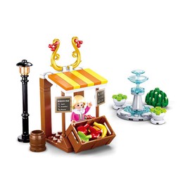 Sluban Clamping Blocks SL95730, Fruit Stand, 99 Pieces, M38 B0870, Playset, Clamping Blocks, City, with Toy Figure, Girls' Dreams, Colourful