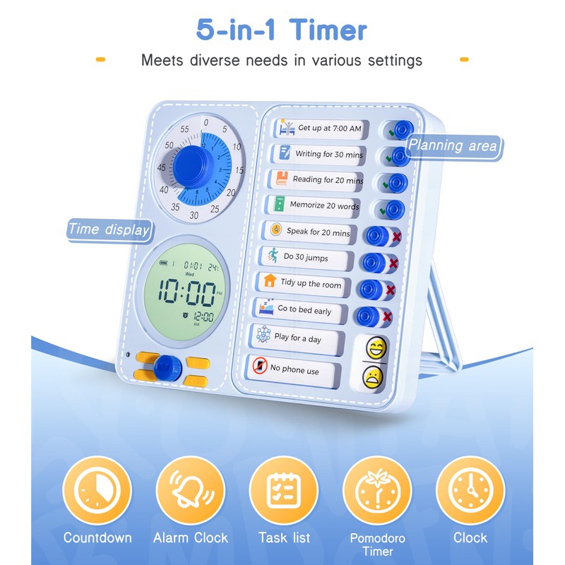 3-in-1 Visual Timer Task Timer with Chore Chart Board, ADHD