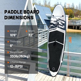 Santasup Black Blow Up Paddle Board, Inflatable Paddle Board for Adults,10ft Stand Up Paddle Boards,Sup Board with Accessories for Fishing, Double Action Pump, Travel Backpack, Wide Stance Yoga Board