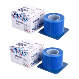 OneMed 2400 Sheets Blue Dental Barrier Film Roll with Dispenser Box 4" x 6" Disposable Barrier Tape for Dental Clinic Tattoo Beauty Salon 1200 Sheets/Roll 2 Rolls