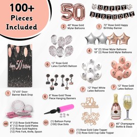 Party Animal 50th Birthday Decorations - Chic Birthday Decorations For Women 100 Pieces Rose Gold Balloons And Decorations Create A Exquisite Party Space For Her