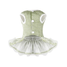 Dog Dress Plaid with Bowknot Cute Dress for Small Dog Cat Puppy Outfits with Harness Leash（ Green，X-Large ）