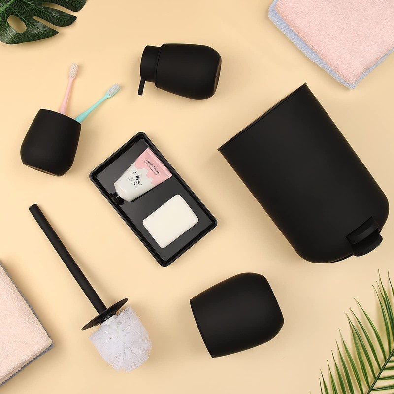 GAHEFY Black Bathroom Accessories Set with Small Trash Can 3