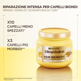 Garnier Maschera Illuminante Riparatrice, Per Tutti i Tipi di Capelli Biondi, Capelli più Morbidi e Luminosi, Arricchita con Camomilla e Miele di Fiori, Hair Remedy, Ultra Dolce, 340 ml