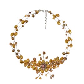 AeraVida Golden Sunflower Blossom Cultured Freshwater Dyed Pearl Silk Necklace