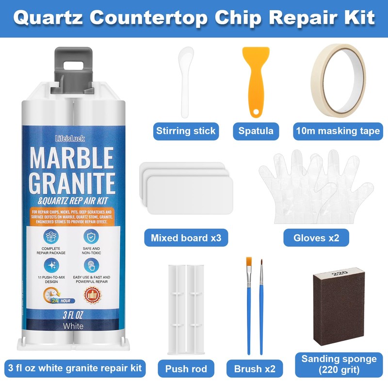 Quartz Countertop Chip Repair Kit - White Granite & Marble